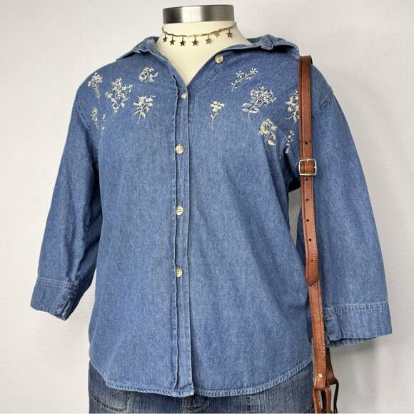Vintage 90s Cottagecore Denim Button Front Size Large - Picture 1 of 7
